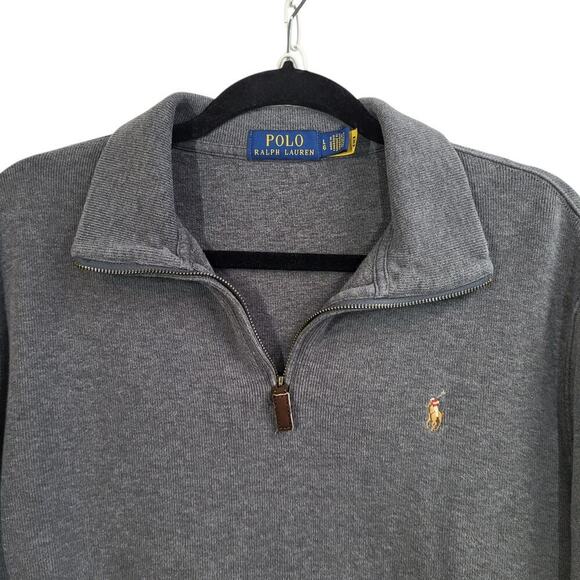 POLO RALPH LAUREN Estate Rib 1/4 Zip Sweater Men's Large Gray Flesh Pony Preppy - Picture 3 of 11